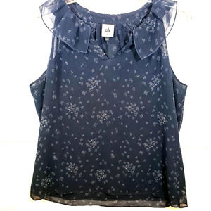 Cabi Ever Top M 3984 Sheer Lined Cami Tank Navy Bouquet Ruffle Sleeveless
